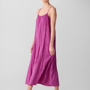 Eileen Fisher full length smocked cami 100% silk Sleeveless pink grape dress NEW